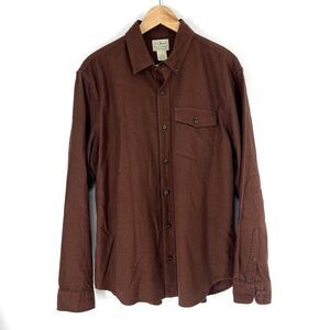 LL Bean Shirt Size Medium Men Rust Brown Brushed Jaspe Twill Flannel Button Down